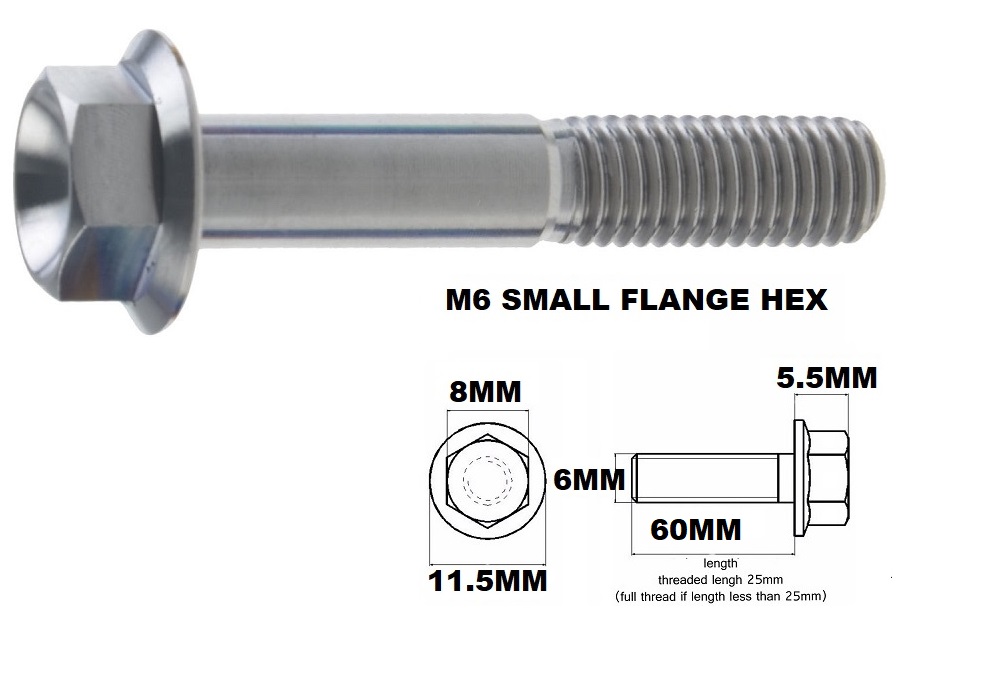 M6X60MM 1.00 THREAD PITCH TITANIUM FLANGE 8MM HEX BOLT GRADE 5